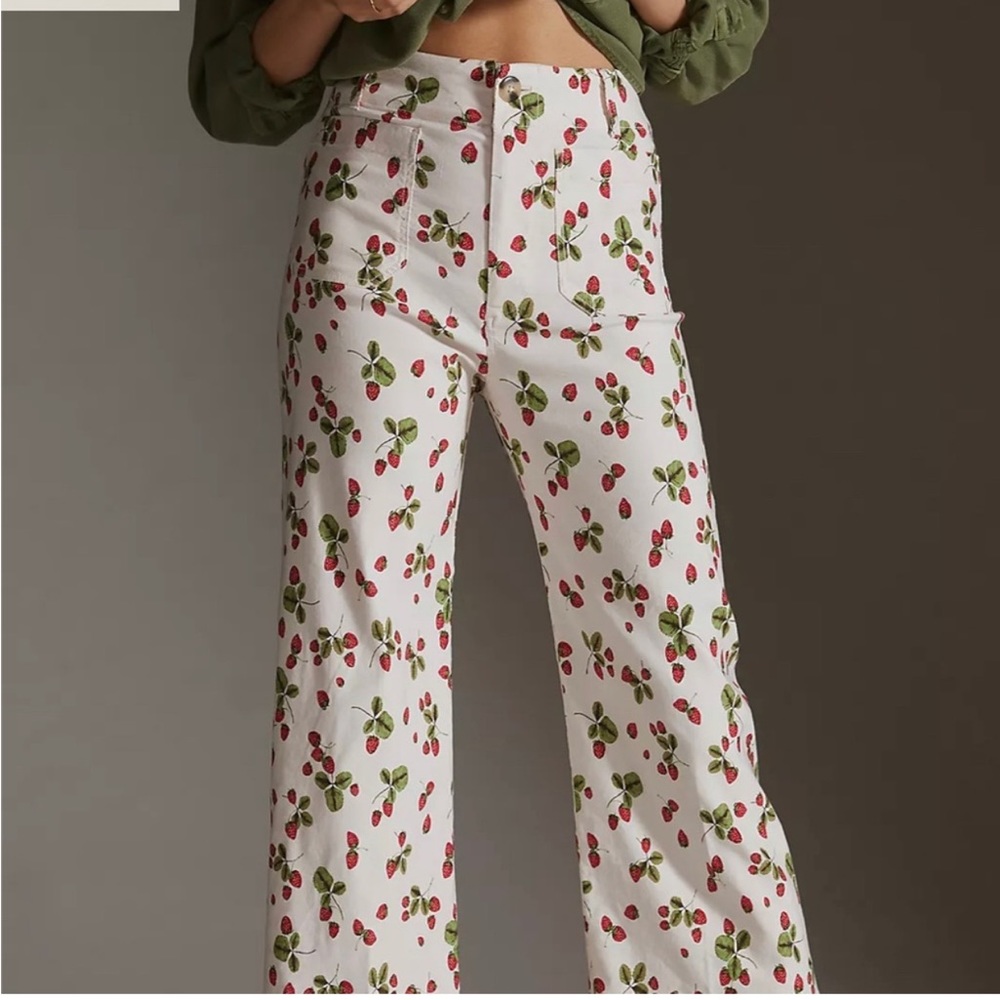 RARE The Colette Maeve Anthropologie 🍓Strawberry🍓 Cropped Wide-Leg Pants EUC